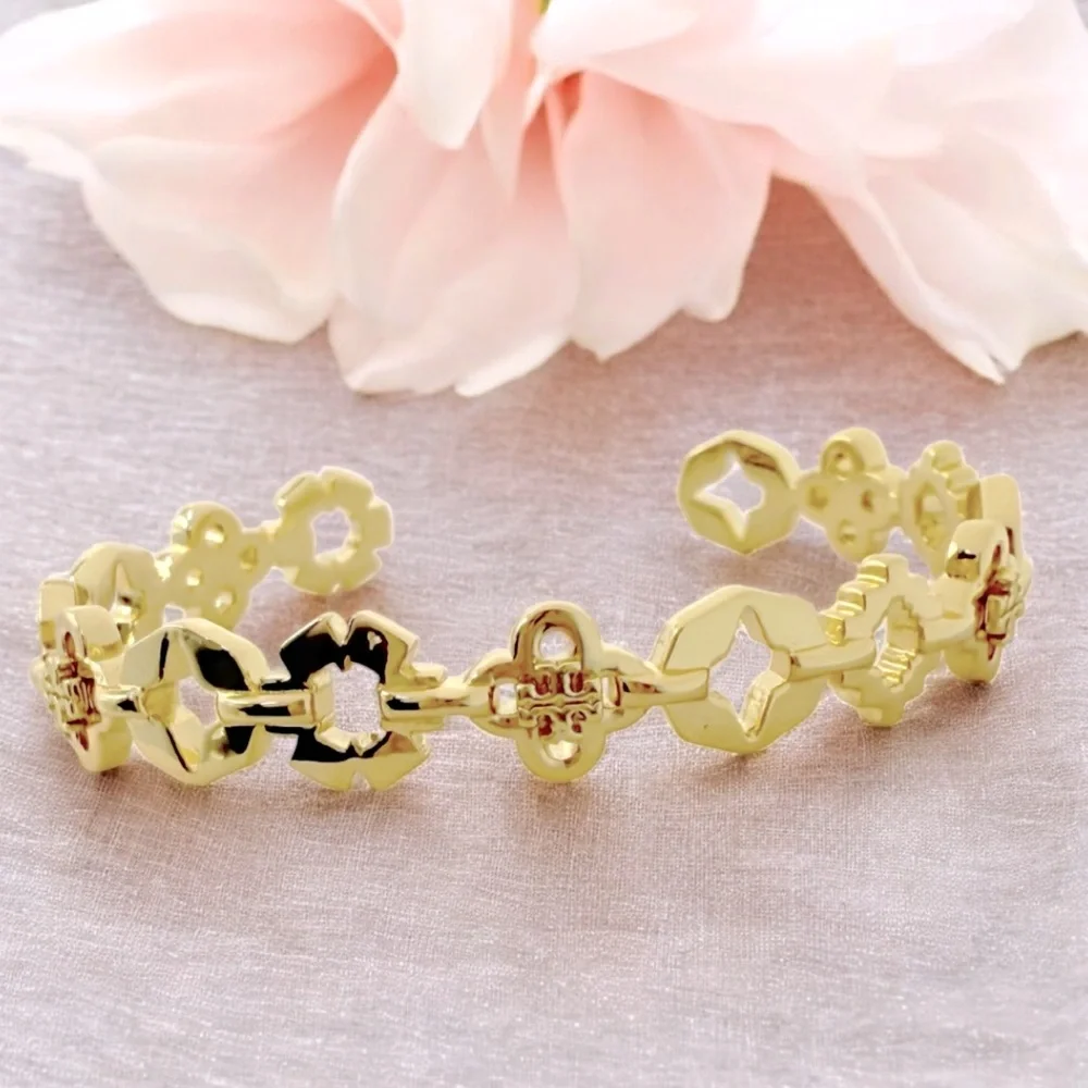 Tory Burc Kira Clover Mixed Logo Cuff Bracelet - Picture 5 of 6